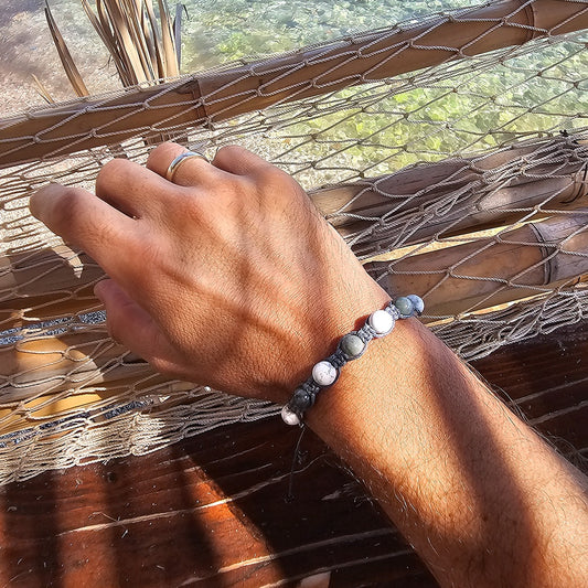 handmade shamballa bracelet silver eagle eye howlite hematite onwrist