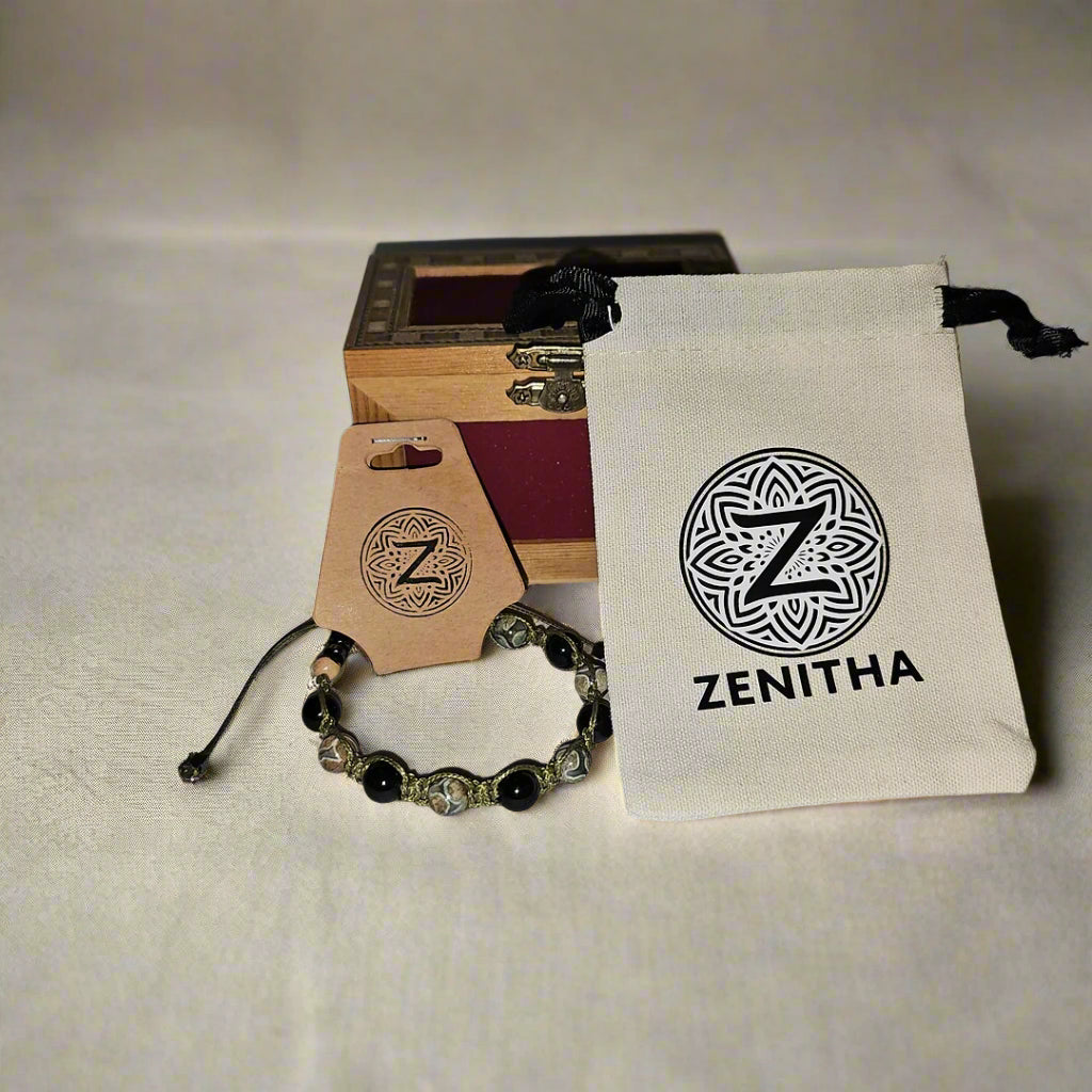 handmade shamballa bracelet dzi silvery obsidian hematite package