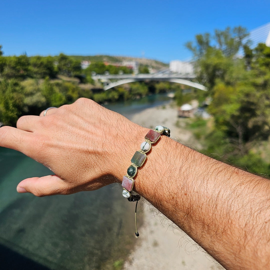 handmade shamballa bracelet indian agate natural tree agate on wrist