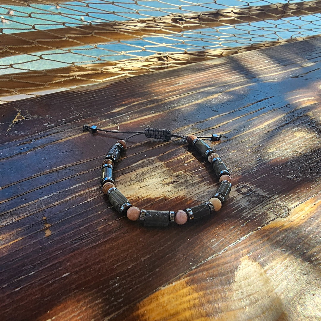 handmade shamballa bracelet labradorite zebra jasper hematite detail