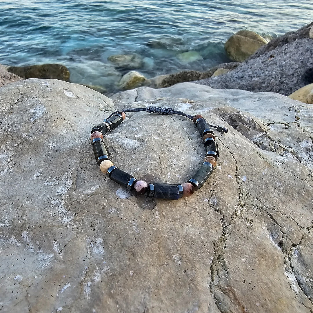 handmade shamballa bracelet labradorite zebra jasper hematite close up