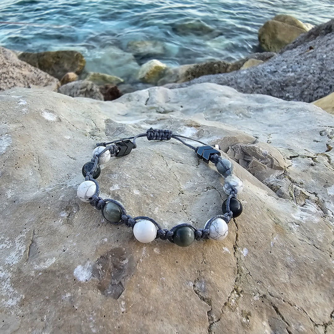 handmade shamballa bracelet silver eagle eye howlite hematite close up