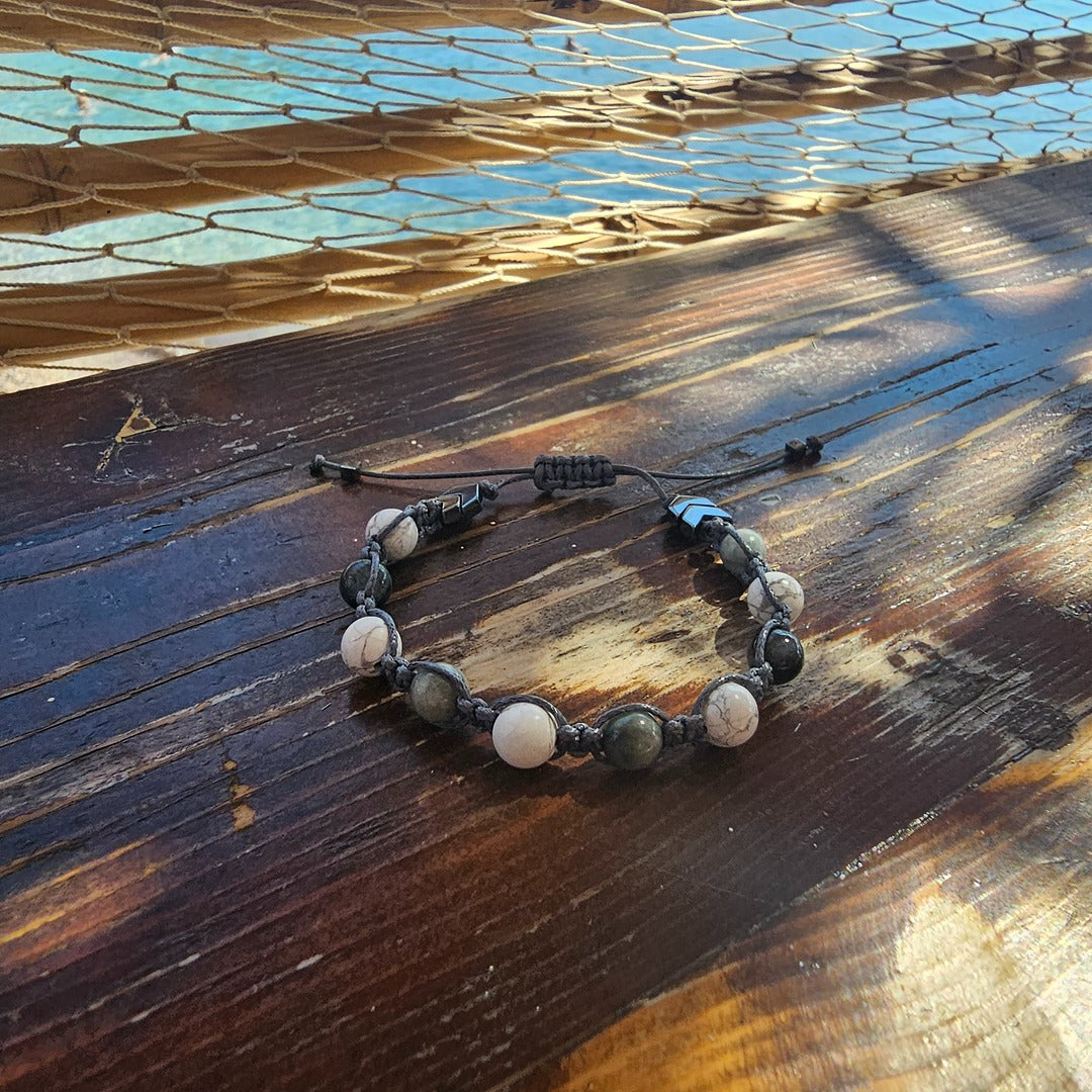 handmade shamballa bracelet silver eagle eye howlite hematite detail