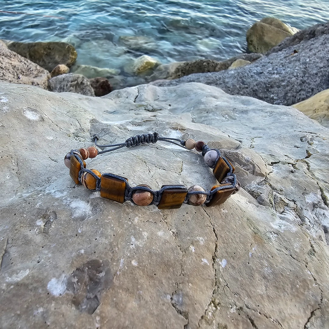handmade shamballa bracelet tiger eye australian zebra jasper detail