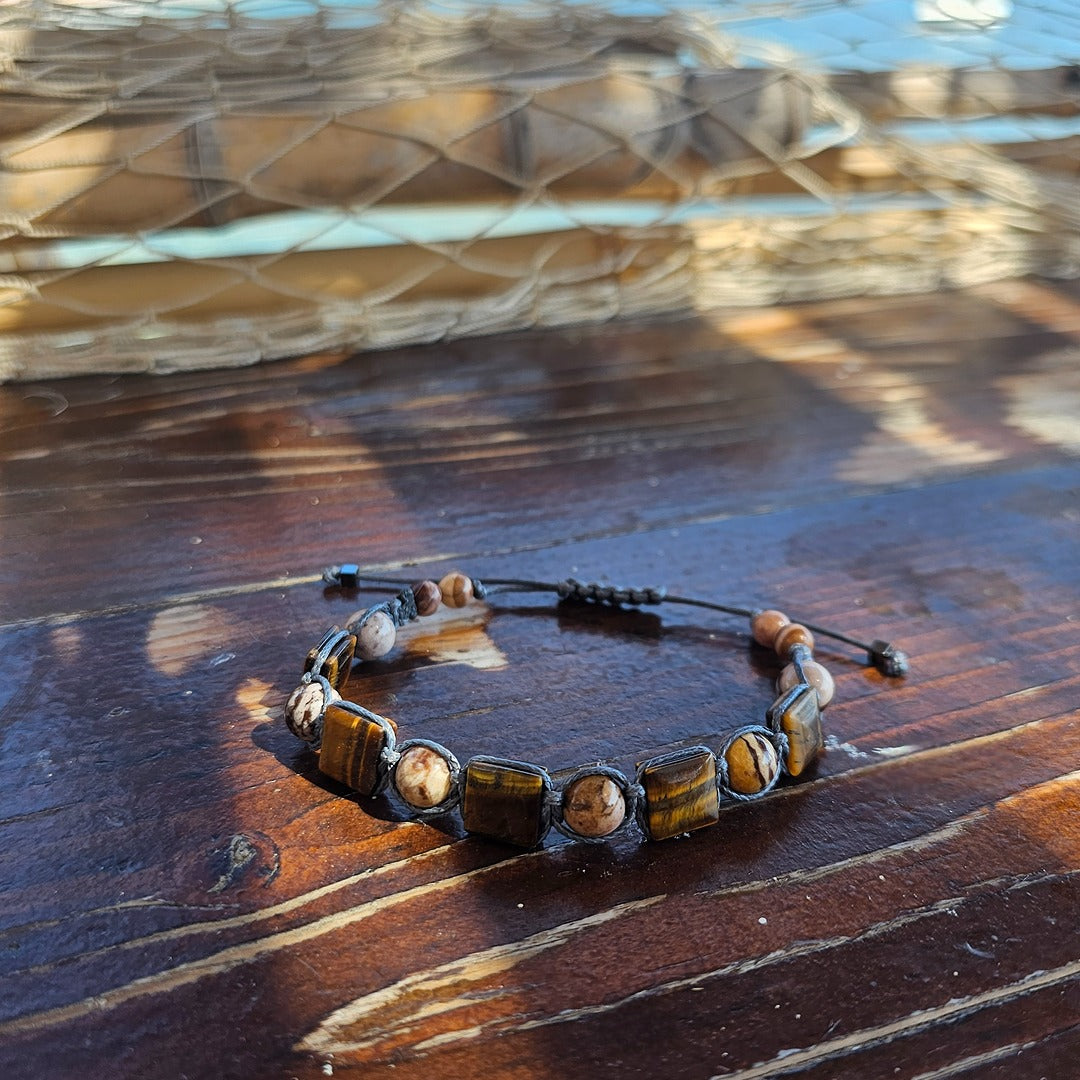 handmade shamballa bracelet tiger eye australian zebra jasper close up